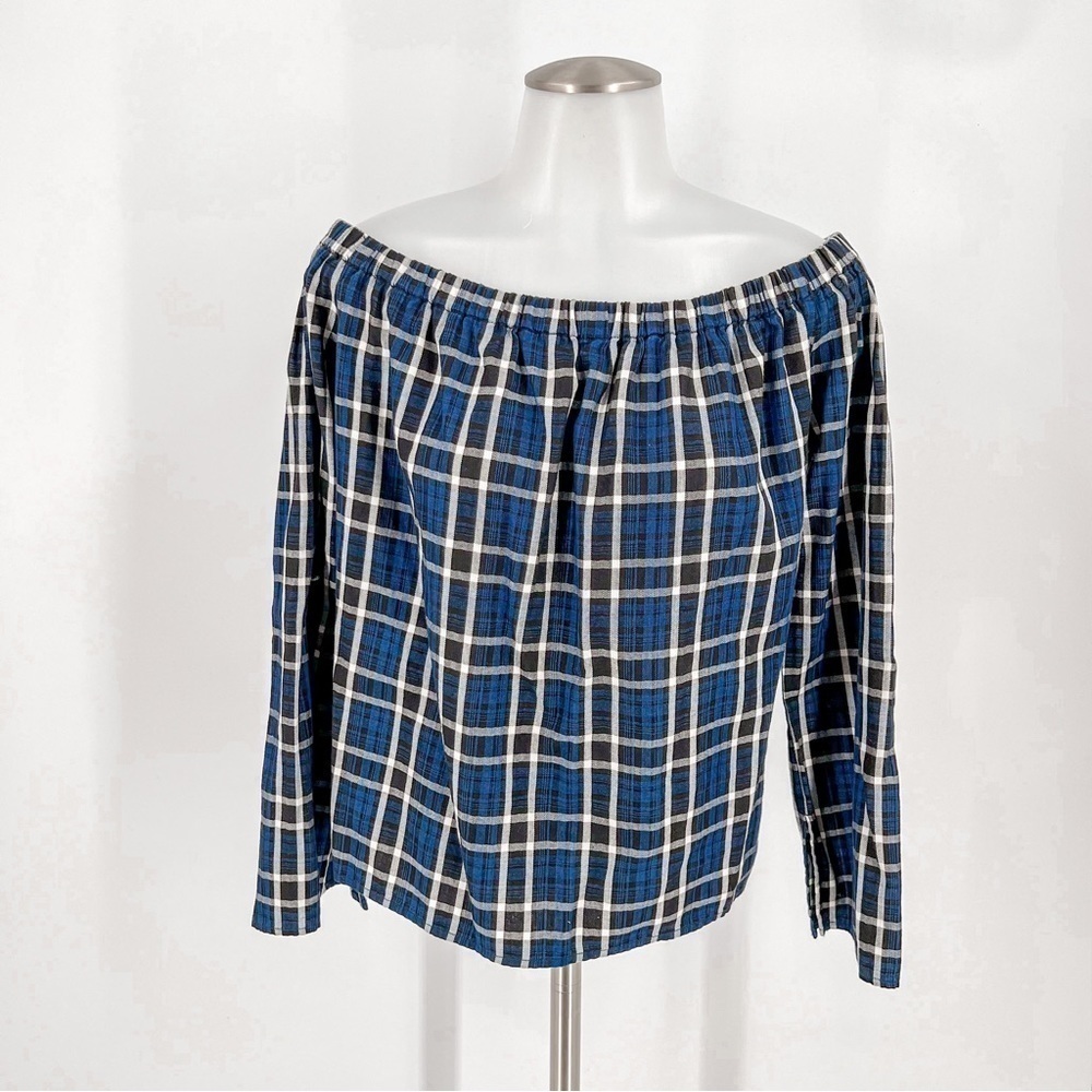 Anthropologie Cloth & Stone Plaid Off Shoulder Top
